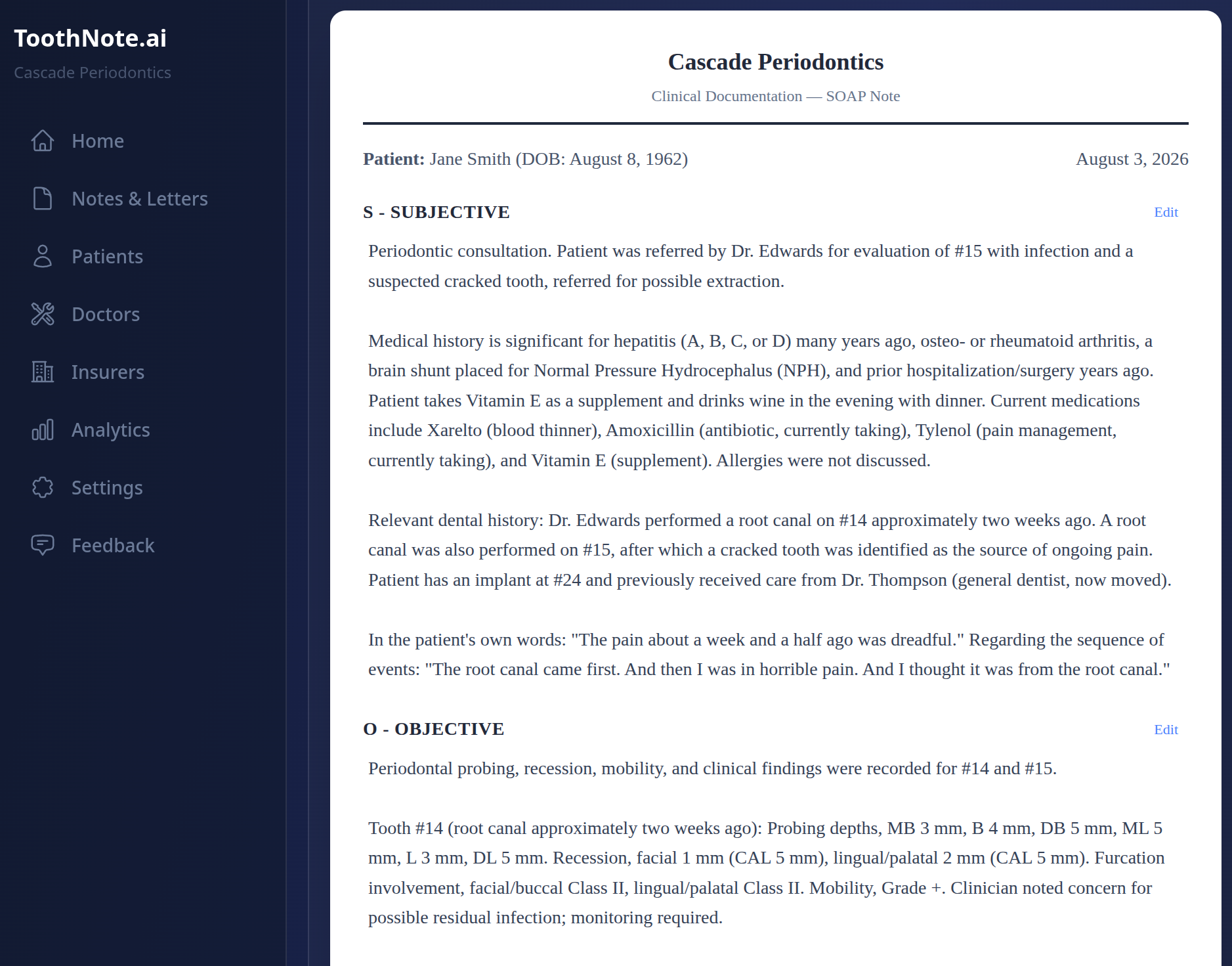 Clinical note drafted in ToothNote.ai